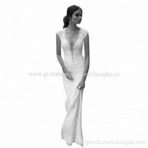 Winter 2014 Lace Sheer Wedding Dresses, Deep V Neckline, Illusion Back Covered Button Mermaid Court